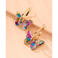 1Pair Colorful Butterfly Small Hoop Earrings - Multicolor