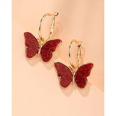 1Pair Colorful Butterfly Small Hoop Earrings - Wine red