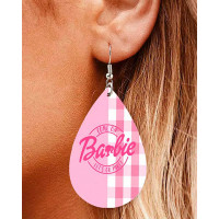 1Pair Come On Barbie Let's Go Party Plaid Waterdrop Earrings - pink