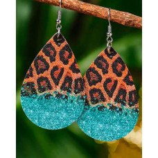 1Pair Contrast Leopard Print Waterdrop Earrings - Leopard