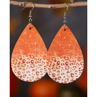 1Pair Contrast Leopard Water Drop Earrings - orange