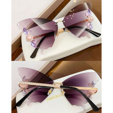 1Pair Crystal Floral Pattern Butterfly Wings Shaped Sunglasses - style2