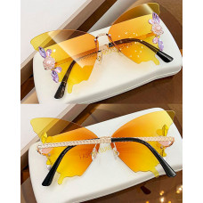 1Pair Crystal Floral Pattern Butterfly Wings Shaped Sunglasses - style4