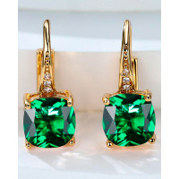 1Pair Crystal Square Stone Hoop Earrings Party Evening Jewelry - green