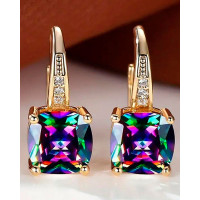 1Pair Crystal Square Stone Hoop Earrings Party Evening Jewelry - Multicolor