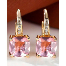 1Pair Crystal Square Stone Hoop Earrings Party Evening Jewelry - pink