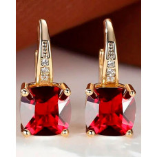 1Pair Crystal Square Stone Hoop Earrings Party Evening Jewelry - red