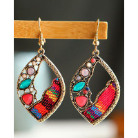 1Pair Crystal Stone Braided Hollow Waterdrop Dangle Earrings - Multicolor