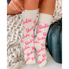 1Pair Cute Barbie Letter Print Crew Socks - white