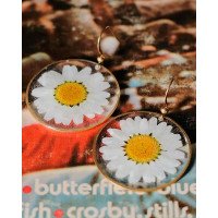 1Pair Daisy Pattern Geometric Hook Earrings - white