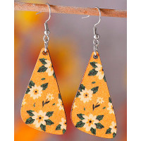 1Pair Daisy Print Triangle Hook Earrings - yellow