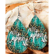 1Pair Dibs On The Captain Leopard Print Water Drop Hook Earrings - blue