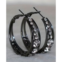 1Pair Exquisite Rhinestone Decor Large Circle Hoop Earrings - black