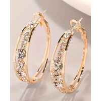 1Pair Exquisite Rhinestone Decor Large Circle Hoop Earrings - gold