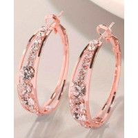 1Pair Exquisite Rhinestone Decor Large Circle Hoop Earrings - pink