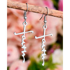 1Pair Faith Letter Shaped Drop Earrings - silver