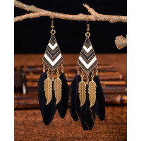 1Pair Feather Decor Dream Catcher Shaped Drop Earrings - black