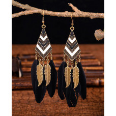 1Pair Feather Decor Dream Catcher Shaped Drop Earrings - black