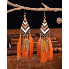 1Pair Feather Decor Dream Catcher Shaped Drop Earrings - orange