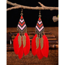 1Pair Feather Decor Dream Catcher Shaped Drop Earrings - red