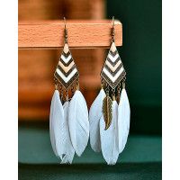 1Pair Feather Decor Dream Catcher Shaped Drop Earrings - white