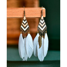 1Pair Feather Decor Dream Catcher Shaped Drop Earrings - white