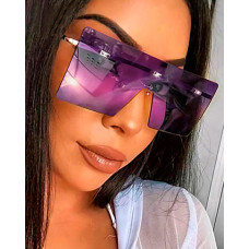 1Pair Flat Top Rimless Square Frame Sunglasses - purple