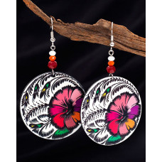 1Pair Floral Pattern Drop Earrings - Multicolor