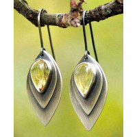 1Pair Gem Stone Water Drop Trendy Hook Drop Earrings - champagne