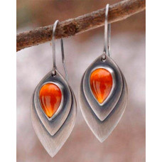 1Pair Gem Stone Water Drop Trendy Hook Drop Earrings - orange