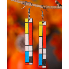 1Pair Geometric Print Wooden Drop Earrings - Multicolor