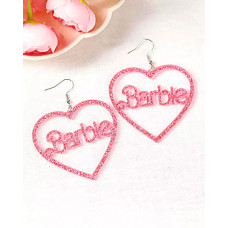 1Pair Glitter Barbie Hollow Heart Hook Earrings - pink