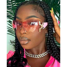 1Pair Gradient Tinted Rimless Trendy Sunglasses - pink