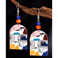 1Pair Graphic Print Geometric Drop Hook Earrings - Multicolor