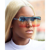 1Pair Half Metal Frame Ombre Lens Flat Top Sunglasses - Multicolor