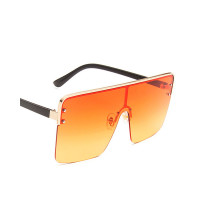 1Pair Half Metal Frame Ombre Lens Flat Top Sunglasses - orange