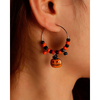 1Pair Halloween Beaded Pumpkin Hood Earrings - orange