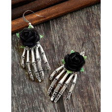 1Pair Halloween Goth Skeleton Hand Design Drop Earrings - black