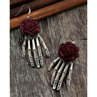 1Pair Halloween Goth Skeleton Hand Design Drop Earrings - coffee