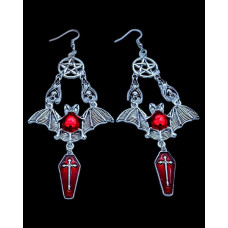 1Pair Halloween Gothic Bat & Cross Dangle Drop Earrings - silver