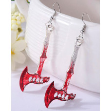 1Pair Halloween Horror Bloody Axe Knife Skull Head Design Dangle Earrings - style2