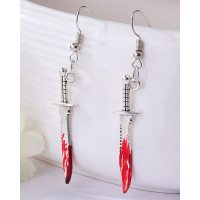 1Pair Halloween Horror Bloody Axe Knife Skull Head Design Dangle Earrings - style3