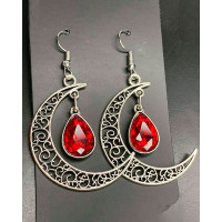 1Pair Halloween Moon Shaped Dangle Drop Earrings - red