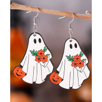 1Pair Halloween Pumpkin Floral Ghost Dangle Earrings - white