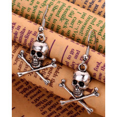 1Pair Halloween Skull Cross Bone Hook Earrings - silver