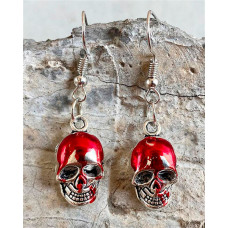 1Pair Halloween Skull Gear Shaped Vintage Drop Earrings - silver