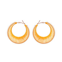 1Pair Handmade Hollow Out Hoop Earrings - yellow