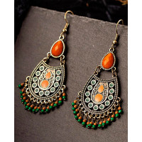 1Pair Hollow Out Bohemian Tribal Tassel Waterdrop Earrings - orange