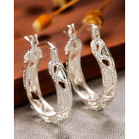 1Pair Hollow Out Hoop Earrings - silver