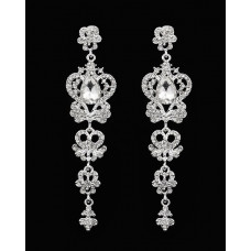 1Pair Hollow Out Rhinestone Crown-shaped Wedding Bridal Drop Earrings - silver